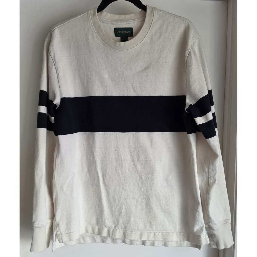 J.Crew Always Sweatshirt Men's S Striped Cream Cotton Pullover Blokecore